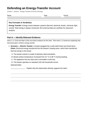 Printable Energy-Transfer Worksheet | Grade 6 Science