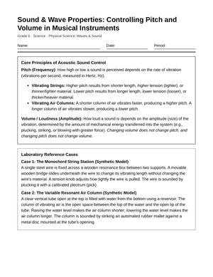 Complete Changing Musical Sound Worksheet | Grade 6 Science