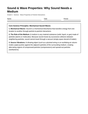 Essential Sound Needs a Medium Worksheet | Grade 6 Science
