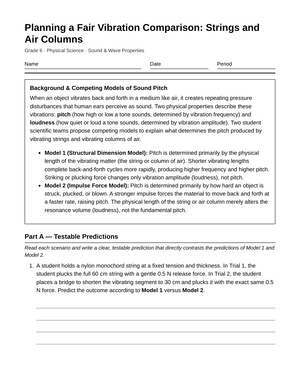 Essential Vibration Comparison Worksheet | Grade 6 Science