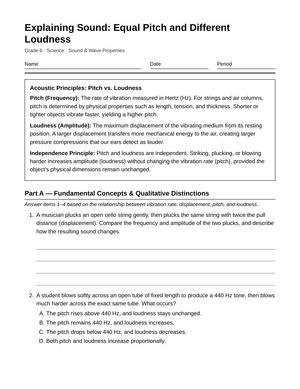 Complete Pitch and Loudness Worksheet | Grade 6 Science