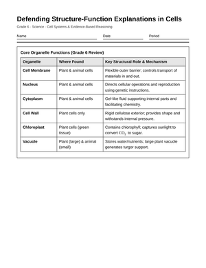 Proven Cell Structure-Function Worksheet | Grade 6 Science