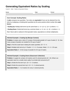 Complete Scaling Equivalent Ratios Worksheet | Grade 6 Math