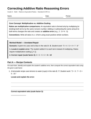 Complete Additive Ratio Reasoning Worksheet | Grade 6 Math
