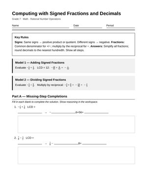 Essential Signed Fractions Worksheet | Grade 7 Math