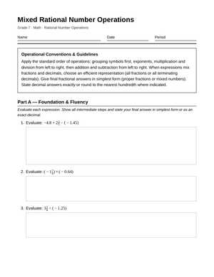 Complete Mixed Rational Operations Worksheet | Grade 7 Math