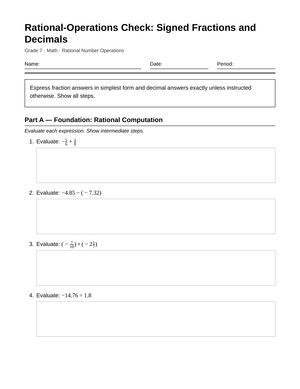 Complete Rational Operations Worksheet | Grade 7 Math
