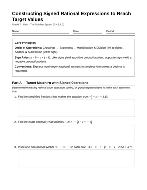 Complete Signed Expressions Worksheet | Grade 7 Math