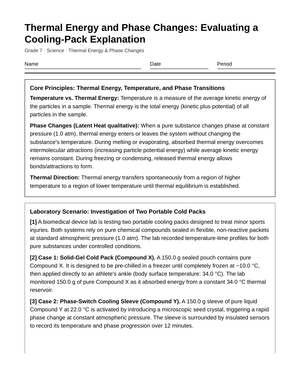 Essential Cooling-Pack Analysis Worksheet | Grade 7 Science