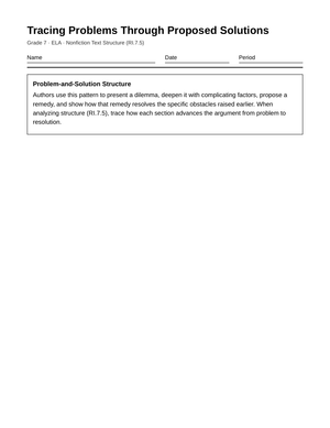 Printable Problem-Solution Worksheet | Grade 7 ELA