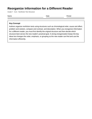 Essential Text Reorganization Worksheet | Grade 7 ELA