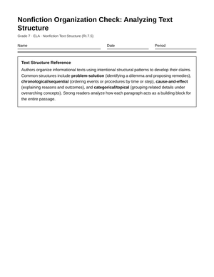 Complete Nonfiction Text Structure Worksheet | Grade 7 ELA