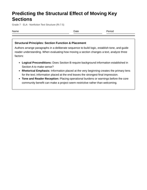 Complete Moving Key Sections Worksheet | Grade 7 ELA