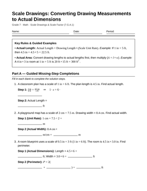 Complete Scale Drawing Lengths Worksheet | Grade 7 Math