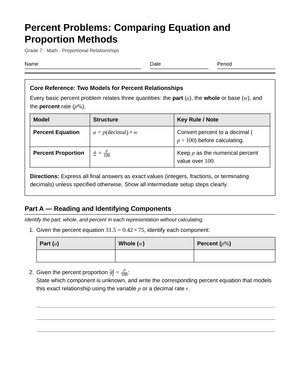 Essential Compare Percent Methods Worksheet | Grade 7 Math