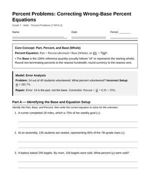 Complete Wrong-Base Percents Worksheet | Grade 7 Math