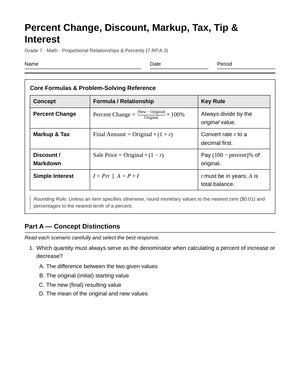 Complete Percent Change & Amount Worksheet | Grade 7 Math