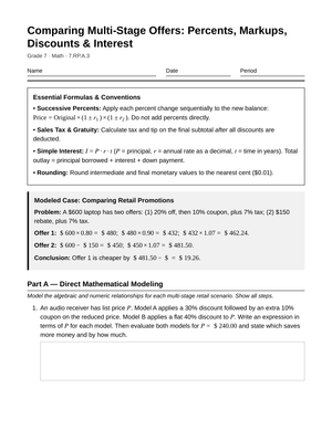 Complete Multi-Stage Offers Worksheet | Grade 7 Math