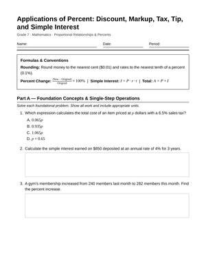 Complete Discount, Tax & Tip Worksheet | Grade 7 Math