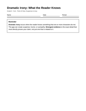 Printable Dramatic Irony Worksheet | Grade 8 ELA