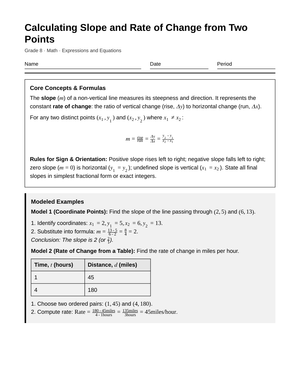 Complete Slope from Two Points Worksheet | Grade 8 Math
