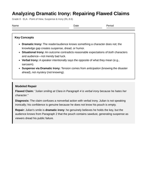 Complete Dramatic Irony Repair Worksheet | Grade 8 ELA