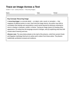 Essential Tracing Imagery Worksheet | Grade 8 ELA