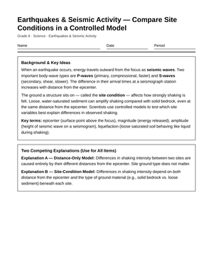 Complete Site Condition Models Worksheet | Grade 8 Science
