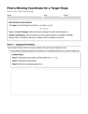 Complete Missing Coordinate Slope Worksheet | Grade 8 Math
