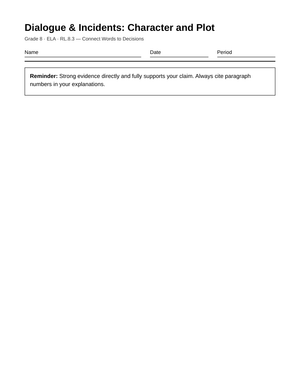 Complete Character and Plot Worksheet | Grade 8 ELA