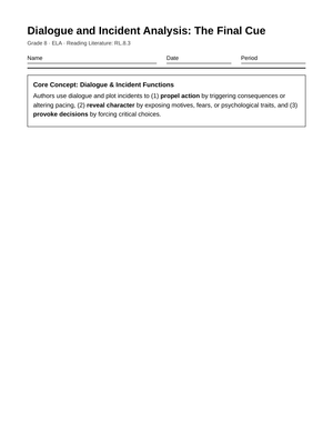 Essential Dialogue and Incident Worksheet | Grade 8 ELA