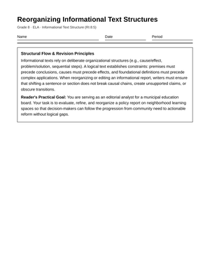Complete Reorganizing Text Logic Worksheet | Grade 8 ELA