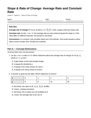 Ready Average & Constant Rate Worksheet | Grade 9 Algebra I