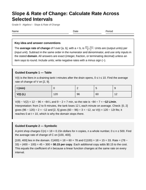 Printable Rate of Change Worksheet | Grade 9 Algebra I