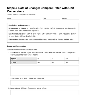 Printable Compare Rates Worksheet | Grade 9 Algebra I