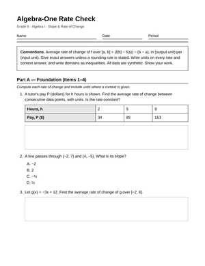 Printable Rate of Change Worksheet | Grade 9 Algebra I