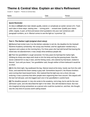 Printable Idea Refinement Worksheet | Grade 9 English I