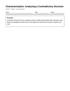 Ready Contradictory Decision Worksheet | Grade 9 English I