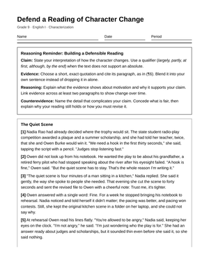 Printable Character Change Worksheet | Grade 9 English I