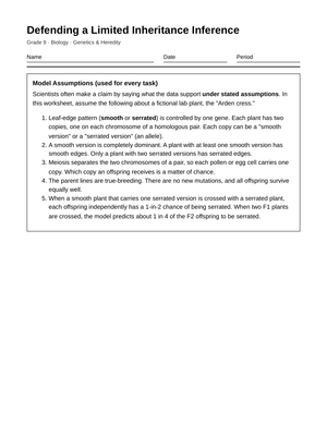Printable Inheritance Inference Worksheet | Grade 9 Biology