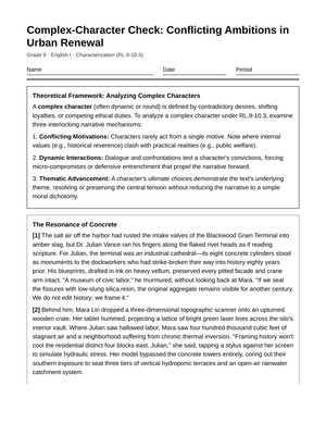Complete Complex Character Worksheet | Grade 9 English I