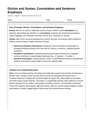 Ready Connotation & Emphasis Worksheet | Grade 9 English I