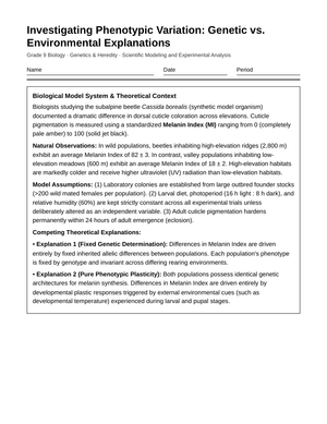 Ready Genetic vs Environmental Worksheet | Grade 9 Biology