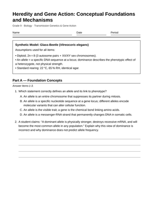 Essential Heredity-Concept Check Worksheet | Grade 9 Biology