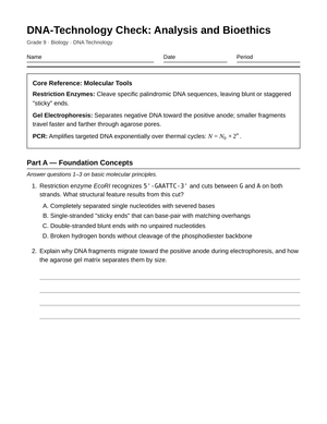 Essential DNA Technology Worksheet | Grade 9 Biology