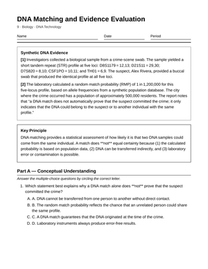Essential DNA Match Evidence Worksheet | Grade 9 Biology