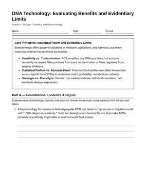 Complete DNA Technology Limits Worksheet | Grade 9 Biology