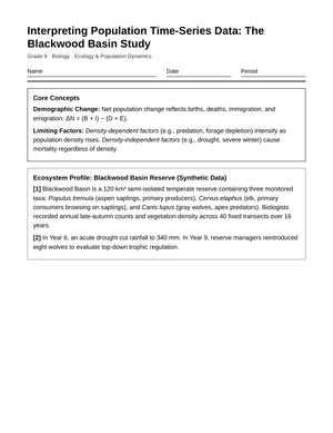 Complete Population Time-Series Worksheet | Grade 9 Biology