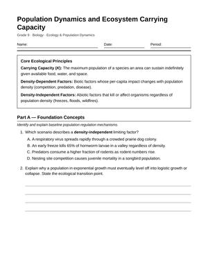 Ready Population-Ecology Check Worksheet | Grade 9 Biology