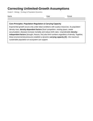 Free Growth Assumptions Worksheet | Grade 9 Biology